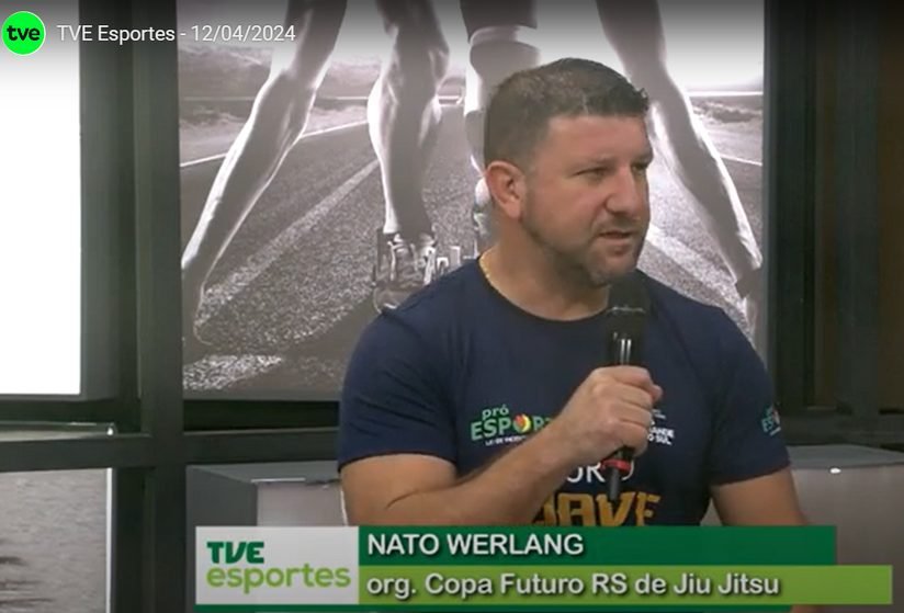 TVE Esportes, 12/04/2024: entrevista com Nato Werlang, organizador da Copa Futuro RS de Jiu Jitsu